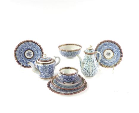 A GROUP OF WORCESTER `ROYAL LILY' PATTERN PORCELAIN (11)Late 18th century Comprising; a teapot and cover; chocolate cup and s