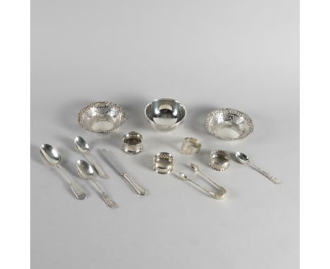 A GROUP OF SILVER (13)Comprising; a pair of Victorian bonbon dishes, Chester 1895,  a circular bowl, London 1945 and four nap