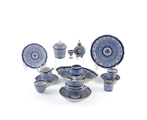 A GROUP OF WORCESTER BLUE AND WHITE `ROYAL LILY' PATTERN PORCELAINS (19)Late 18th/19th century Comprising; two sugar bowls an