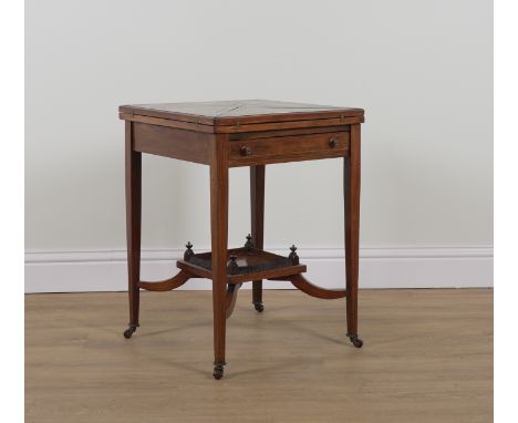 AN EDWARDIAN ROSEWOOD INLAID ENVELOPE CARD TABLE52cm wide; 105cm wide open; 71cm high