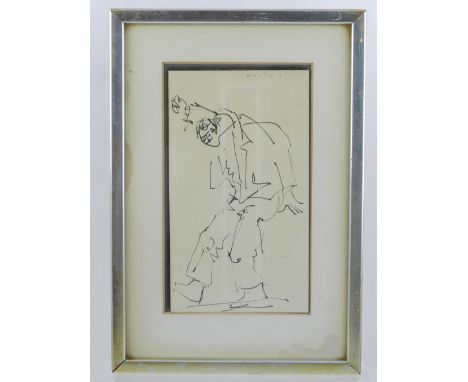 John Craxton RA (English, 1922-2009), A Hunchback Man, pen and ink sketch, signed and dated 65 in pen to top right. H: 17.5cm