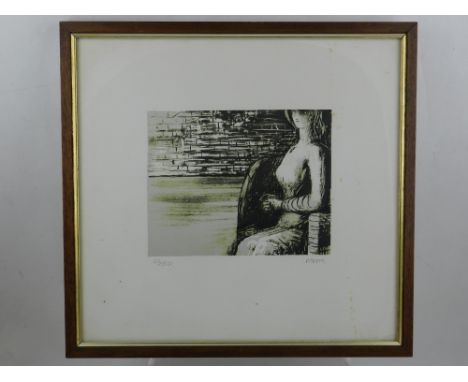 Henry Moore, a lithograph of a seated girl, signed in pencil 'Moore' to lower right, no. 42/50 lower left. H: 14cm W: 18cm