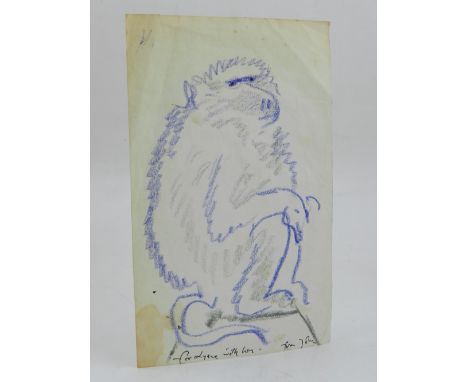 John Craxton RA (English, 1922-2009), a crayon sketch on paper of a monkey, signed  and inscribed 'For Lyn, with love from Jo