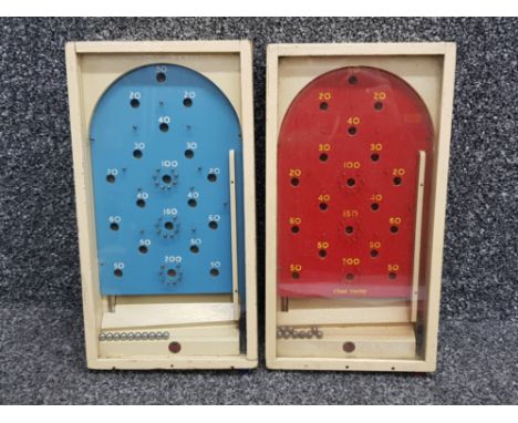 2 vintage Chad Valley bagatelle games, in wooden cases with glass display, includes game balls