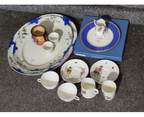 Mixed china items including Royal Doulton cups &amp; saucers, wedgwood plate, vintage meat plates etc