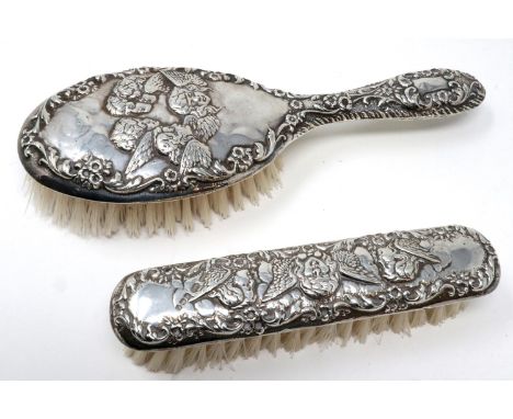 Hallmarked silver brush set, in the Reynolds Angels design, Birmingham assay (2). P&amp;P Group 1 (£14+VAT for the first lot 