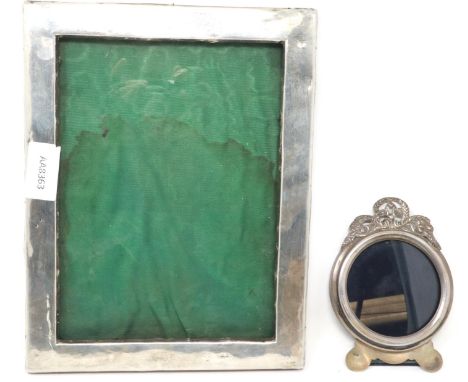 Hallmarked silver photograph frame, hallmarks rubbed, 26 x 20 cm, and a smaller example (presumed silver). P&amp;P Group 2 (£