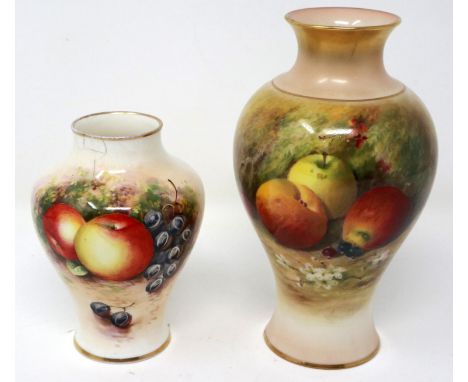 Two Royal Worcester vases, one with damages, largest H: 16 cm, large vase signed Ricketts, smaller vase signed Roberts. P&amp