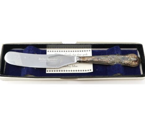 Hallmarked silver handled butter knife, Sheffield assay, boxed. P&amp;P Group 1 (£14+VAT for the first lot and £1+VAT for sub