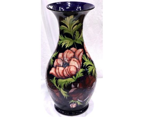 Large Moorcroft floor standing baluster vase in the Anemone pattern, H: 67 cm, crack from neck to base with chip. P&amp;P Gro