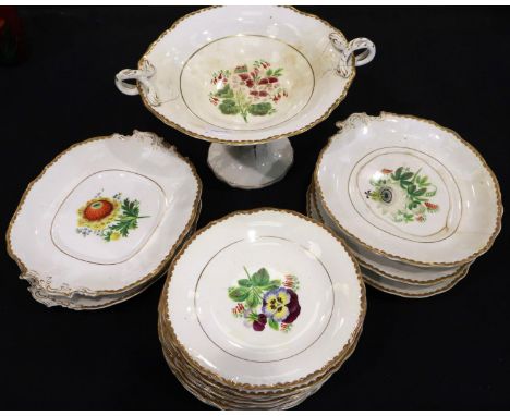 A 19th century dinner service of sixteen pieces, painted and gilt, some with damages. P&amp;P Group 3 (£25+VAT for the first 