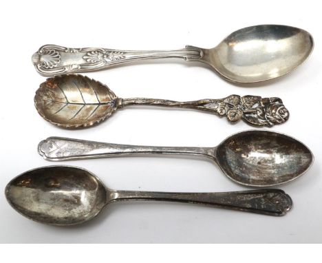 Four hallmarked silver teaspoons, combined 62g. P&amp;P Group 1 (£14+VAT for the first lot and £1+VAT for subsequent lots) 