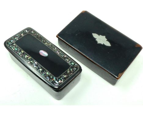 Two inlaid wooden snuff boxes, largest 70 x 40 x 20 mm H. P&amp;P Group 1 (£14+VAT for the first lot and £1+VAT for subsequen