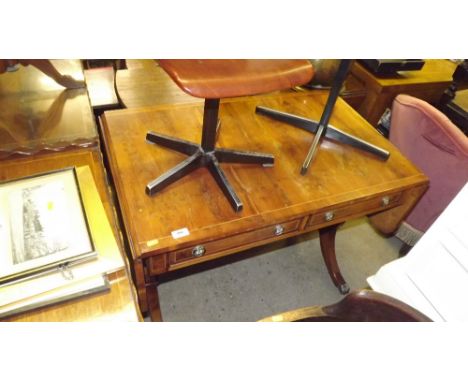 A reproduction yew wood drop leaf sofa table 