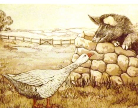 Two pencil signed and limited edition prints, the first entitled 'Love Birds' and the second depicting a goose and a pig