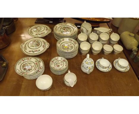 A quantity of Indian Tree patterned tea and dinnerware and a Heathcote teapot and two cups and saucers