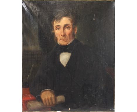 Mid 19th Century English school oil on canvas portrait study of a gentleman, the verso reading 'Painted by W Chapman of Londo