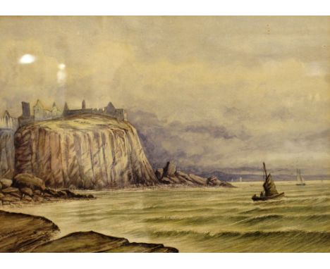 R S Stewart, 19th Century English school pair of watercolour landscape studies each depicting coastal scenes, contained in gi