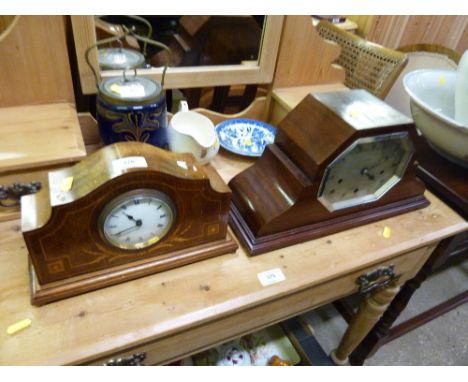 An Edwardian mahogany and inlaid mantel clock and one other mantel clock