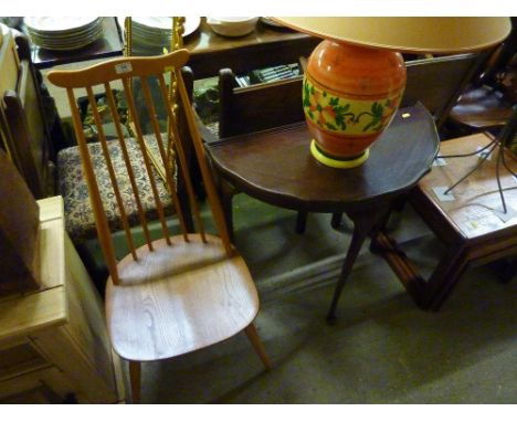 An Ercol stick back chair and a reproduction mahogany demi lune hall table