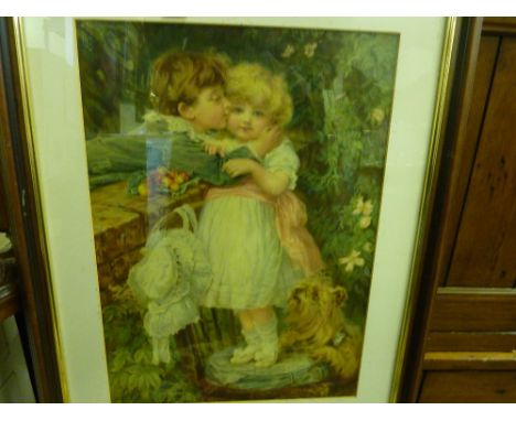 A framed and glazed coloured pears print 