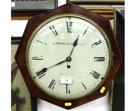A 19th Century mahogany cased single hole wall clock with fusee movement, the dial signed 'J Penlington and Co.' - possibly L