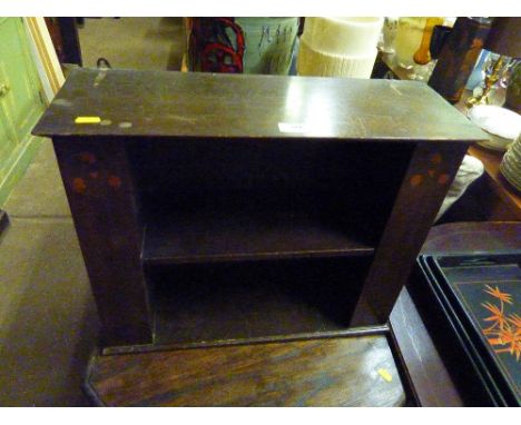 An Edwardian mahogany and inlaid two tier wall shelf