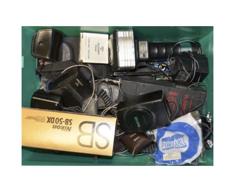 Flash and Lighting Accessories,  a boxed Nikon SB-50DX, a Metz 45 CT-5, a System 9 Battery pack, various light meters and mor