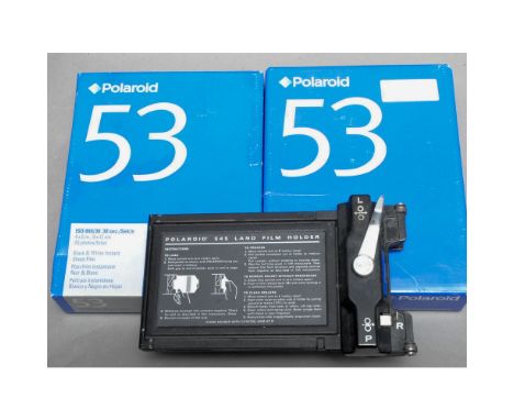 Film Stock, two boxes of type 53 Polaroid film and a Polaroid back (unopened) 