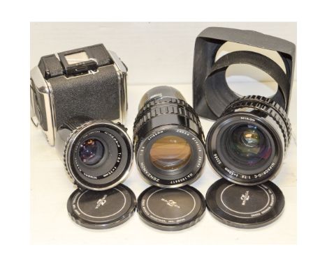 Medium Format Lenses,  a Bronica Zenzanon 150mm f/3.5 no 1506617, a Nikkor-P 75mm f/2.8 no. 132754, a Nikkor-O.C 50mm no.5220