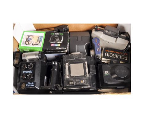 A Tray of Polaroid and other Instamatic Cameras, including a Polaroid 104, Polaroid ProPack, including a Fujifilm instax 210,