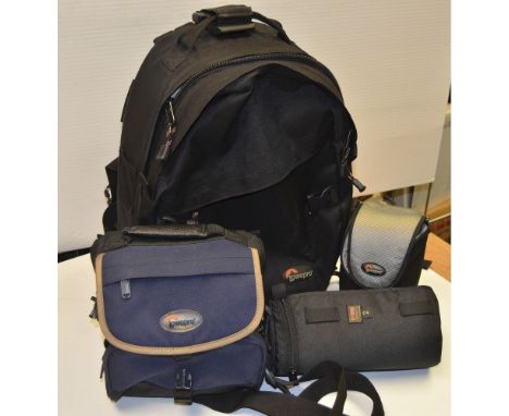 Lowepro Camera Rucksack, a Mini Trekker Classic, together with various other camera and lens bags 