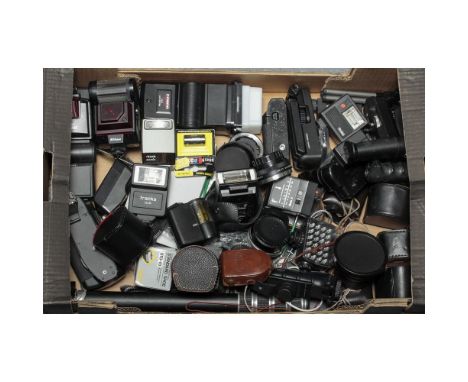 A Tray of Flash Guns and Lighting Accessories, manufacturers including Nikon, Olympus and Rollei, together with various other