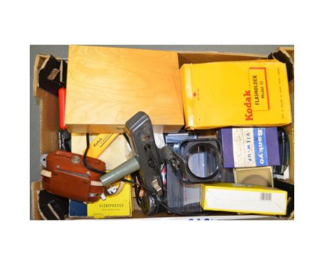 A Tray of Camera Related Accessories, including a film splicer in original manufacturer's box, 35m slide storage boxes, slide