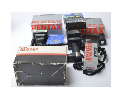 Pentax Accessories, including a AF080C Ring Light set, a Spotmeter V, both in original manufacturer's boxes, a Metz and Penta