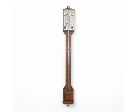 Engeland, eikenhouten Farmers Barometer, Negretti &amp; Zambra, circa 1880; Uitgevoerd met wit aardewerk schaalplaten en bene