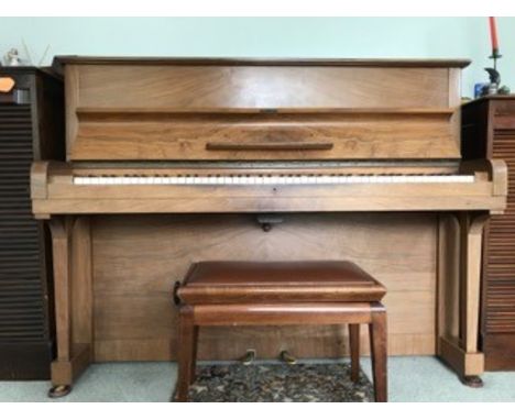 Steinway (c1938)A Model Z upright piano in a walnut case; together with a stool. 