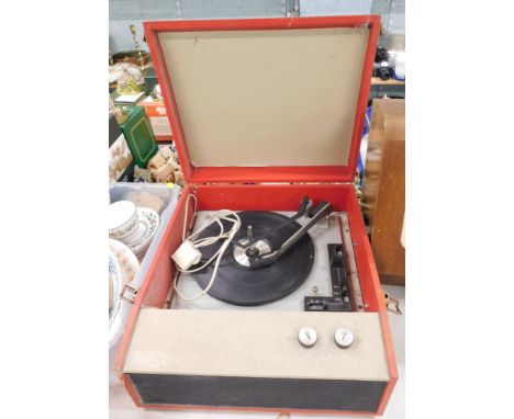 A cased record player. 