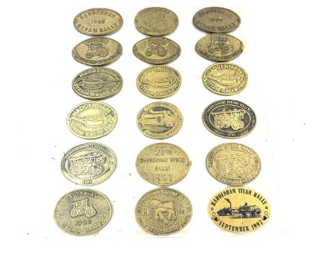 Selection of vintage brass steam rail plaques includes Haddenham steam rally etc 