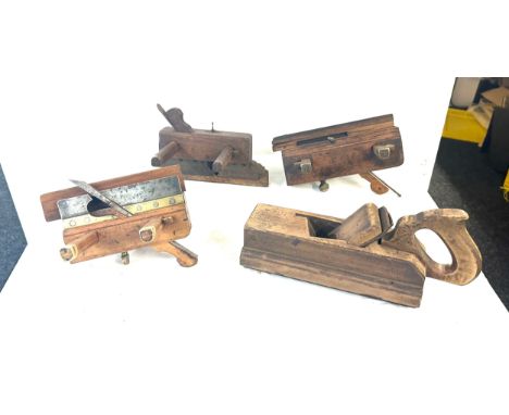 Selection of vintage wood tools includes planes etc 