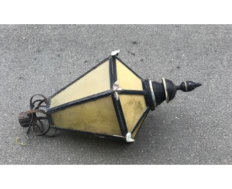 Vintage metal and perspex outdoor light measures approximately 47 inches tall 