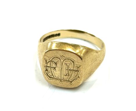 9ct gold hallmarked gents signet ring, overall approximate weight 5.1g, ring size R 