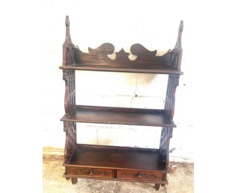 2 drawer 3 shelf vintage wall hanging book case measures approximately 37 inches tall 20 inches wide 7 inches depth 