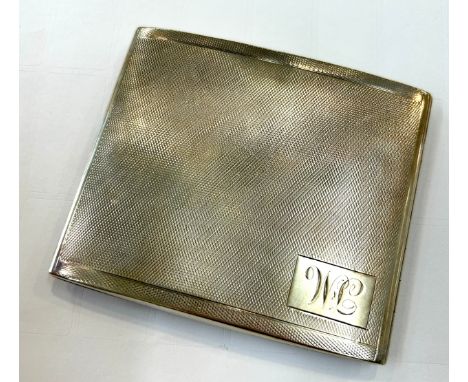 Engine turned silver hallmarked cigarette case, engraved initials, approximate weight 121.2g 