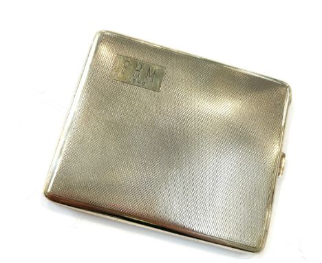 Engine turned silver hallmarked cigarette case, engraved initials, approximate weight 137.3g 