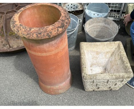 Terrocatta chimney pot and a concrete planter- chimney measures approx 24 inches tall 
