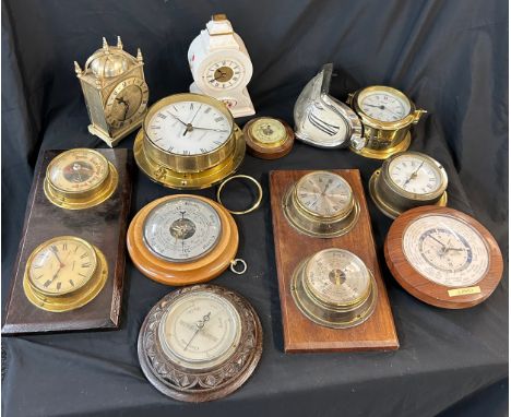 Selection of vintage and later clocks, barometer etc 