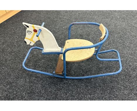 Vintage wooden and metal childs rocking horse 