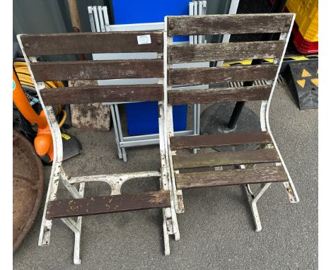 Two vintage wood and aliminum garden chairs 