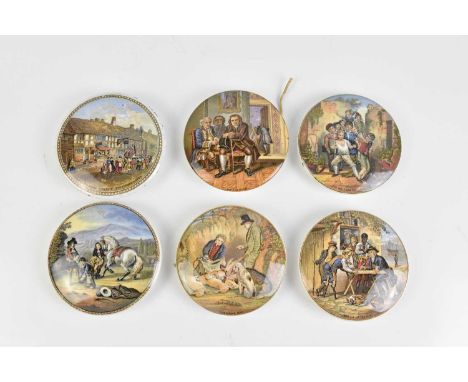 F. R. PRATT; six Prattware pot lids including 'The Wolf and the Lamb', 'The Game Bag', etc (6).